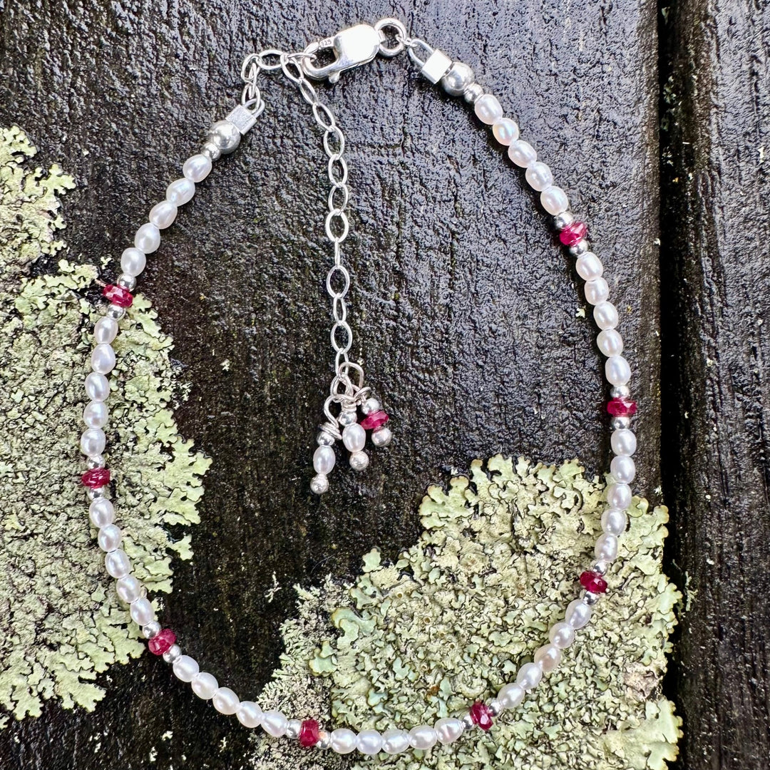 tiny freshwater pearl and ruby bracelet