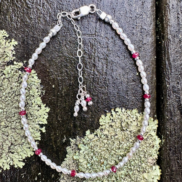 tiny freshwater pearl and ruby bracelet