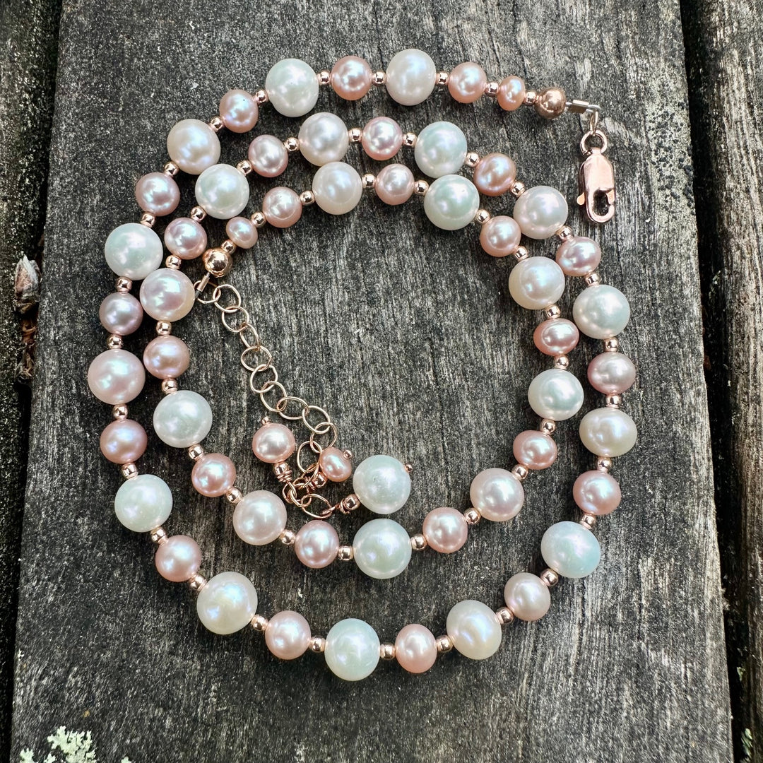 Pink & white freshwater pearl necklace