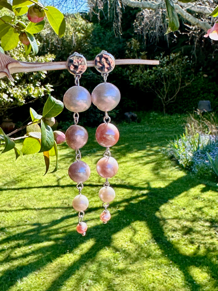 5 tier pink & white freshwater pearl earrings