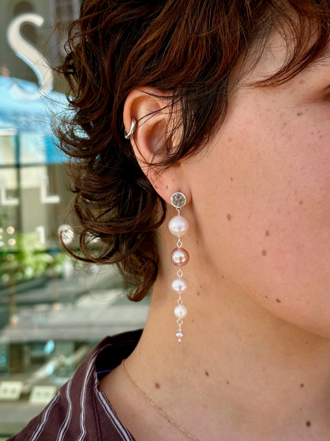 5 tier pink & white freshwater pearl earrings