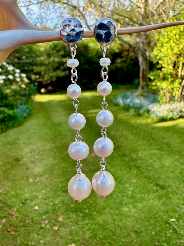 5 tier white freshwater pearl earrings