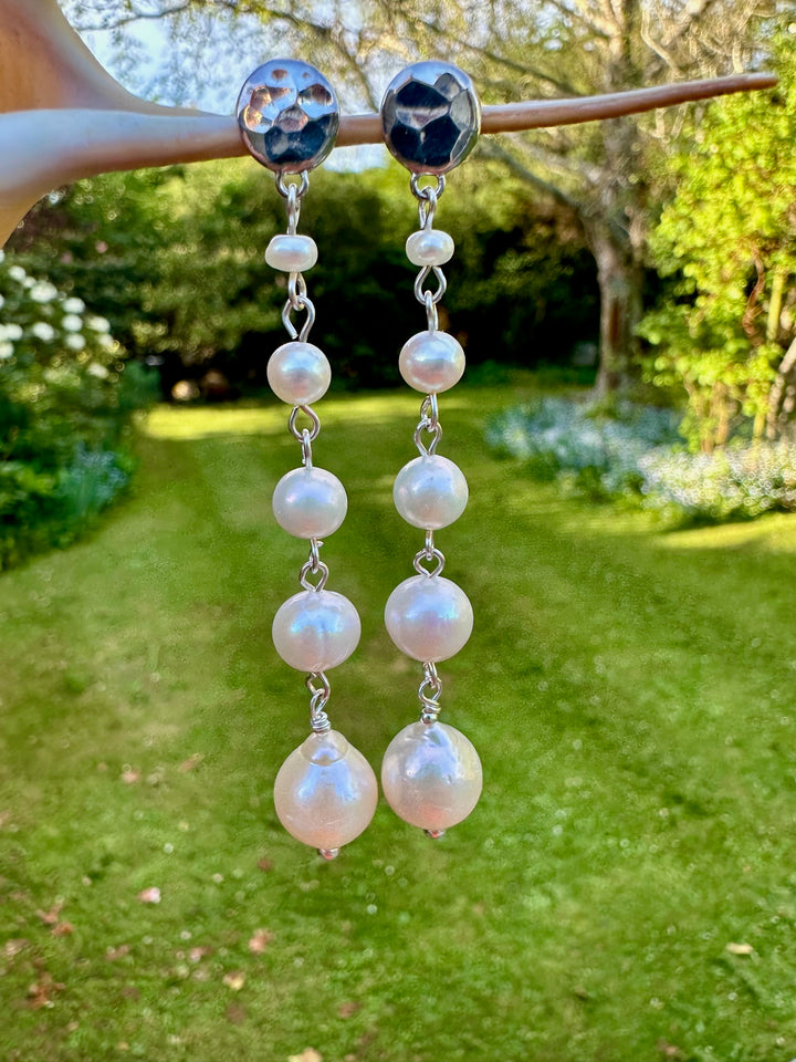 5 tier white freshwater pearl earrings