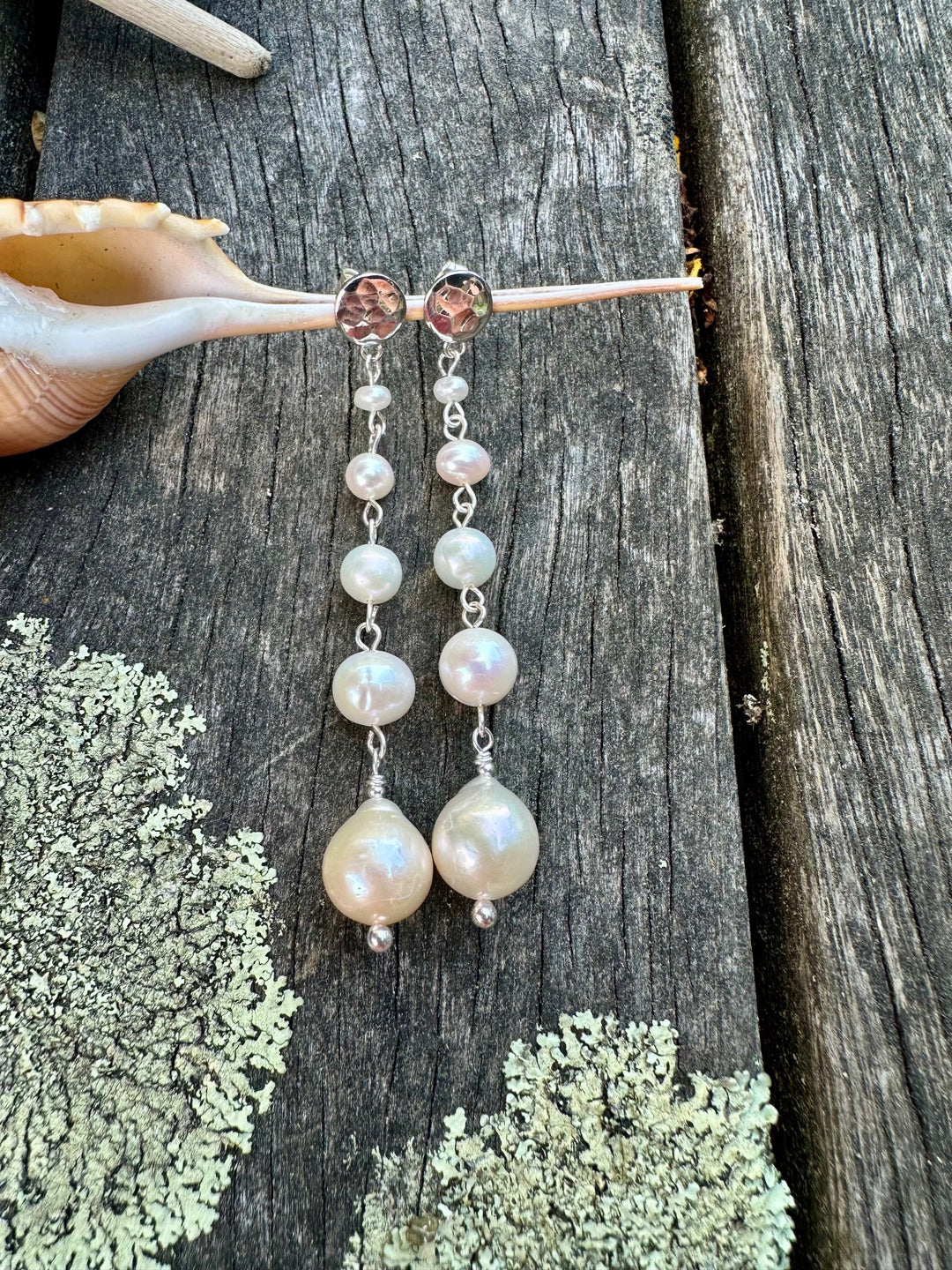 5 tier white freshwater pearl earrings