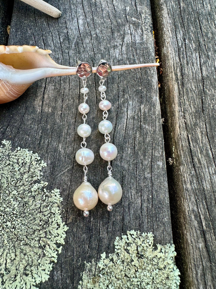 5 tier white freshwater pearl earrings