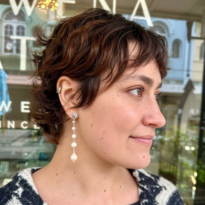 5 tier white freshwater pearl earrings