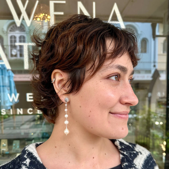 5 tier white freshwater pearl earrings