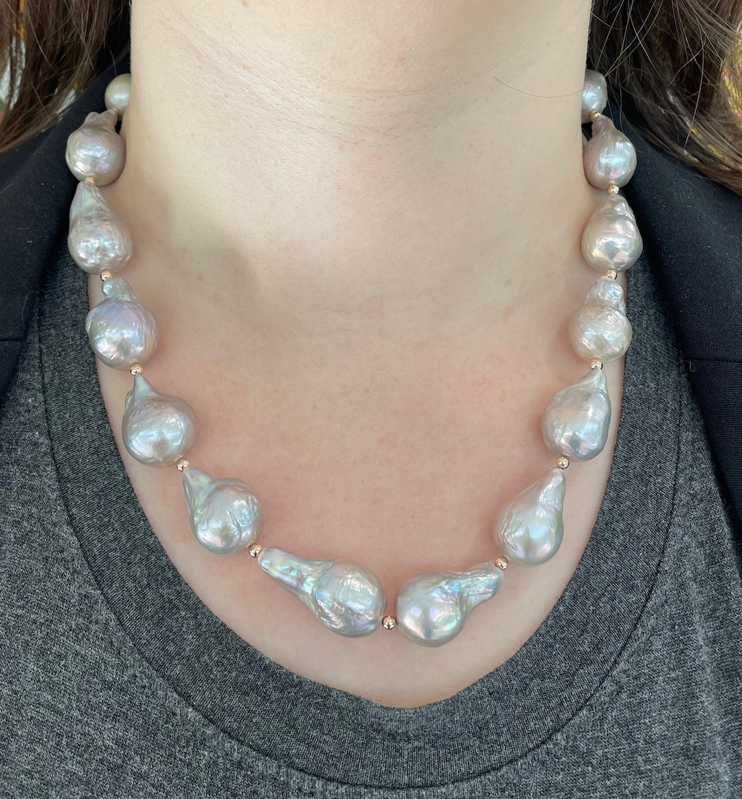 silvery baroque freshwater pearl necklace