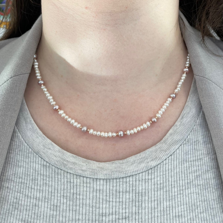 white & pink freshwater pearl necklace