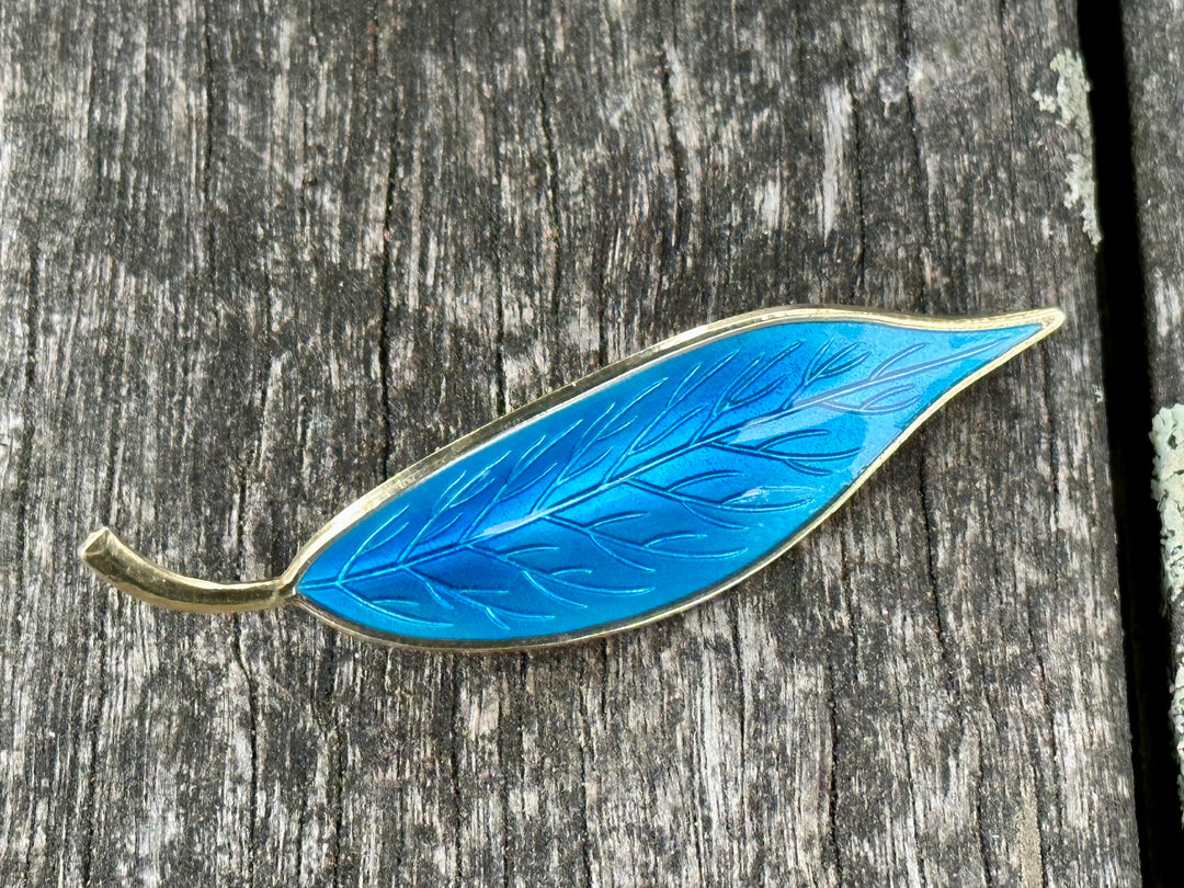 Vintage Danish sterling enamel leaf brooch