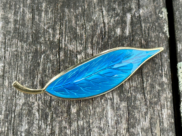 Vintage Danish sterling enamel leaf brooch