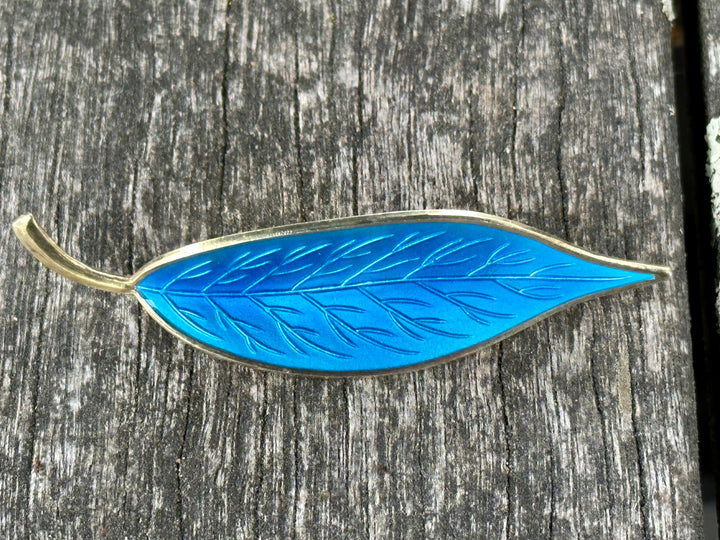 Vintage Danish sterling enamel leaf brooch