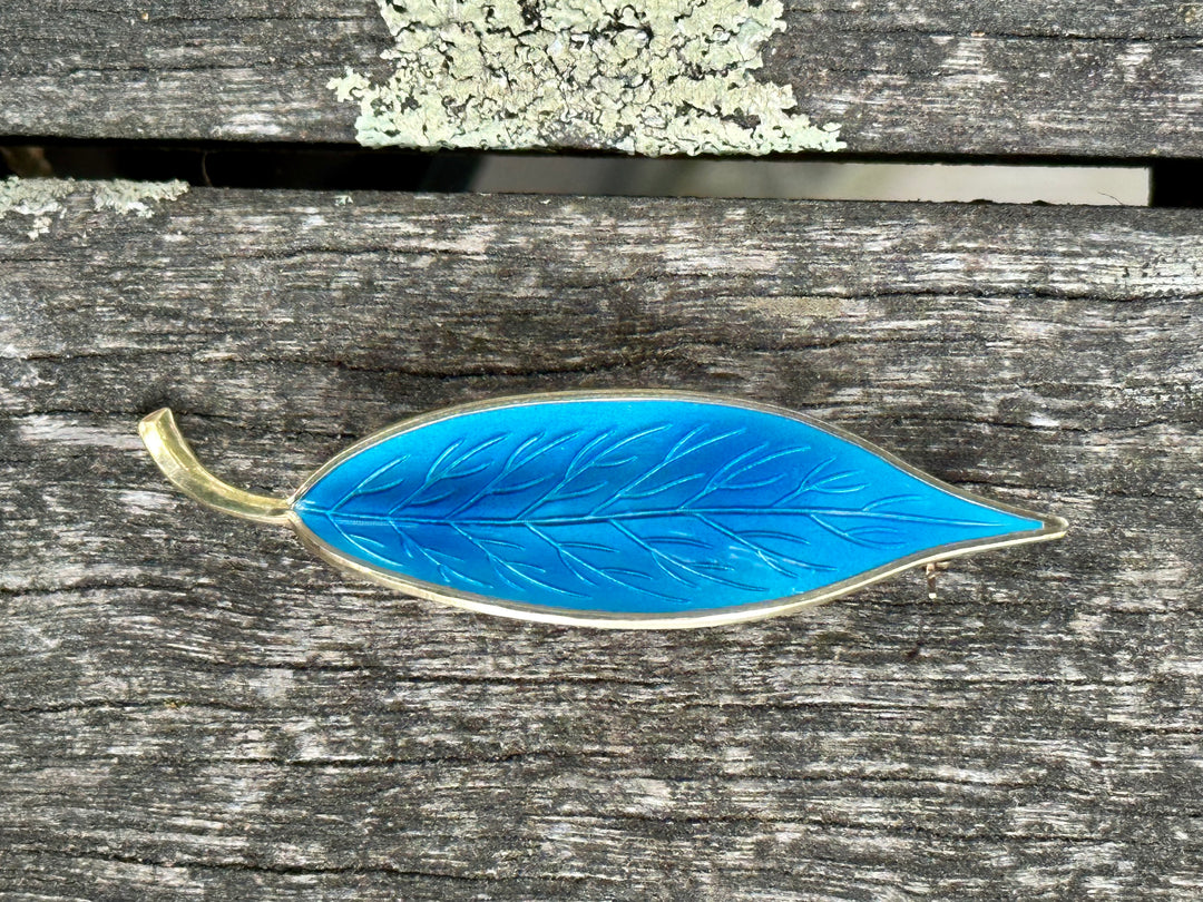 Vintage Danish sterling enamel leaf brooch