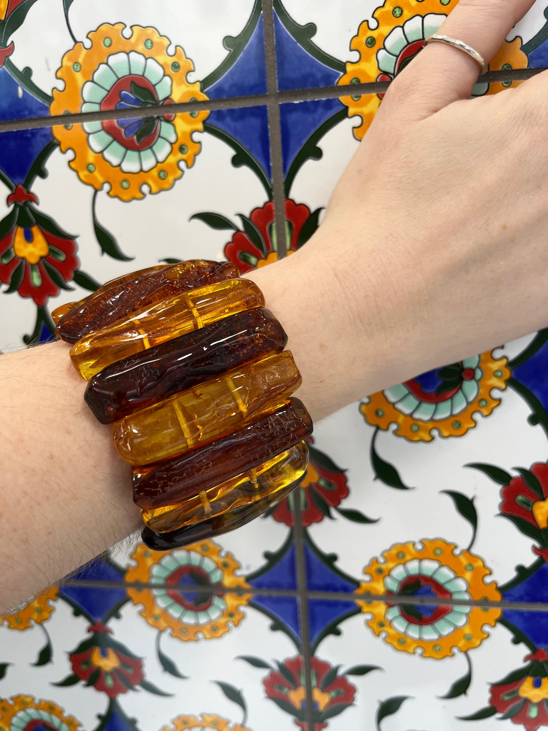 large Baltic amber cuff bracelet