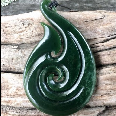 Very Large Stylised Matau, New Zealand Greenstone