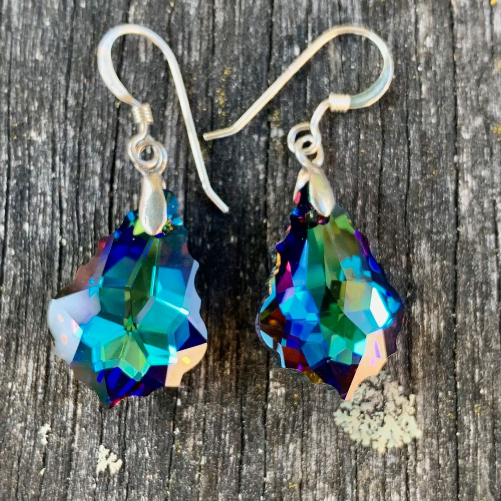 Faceted Crystal Drop Earrings, Dark Colours