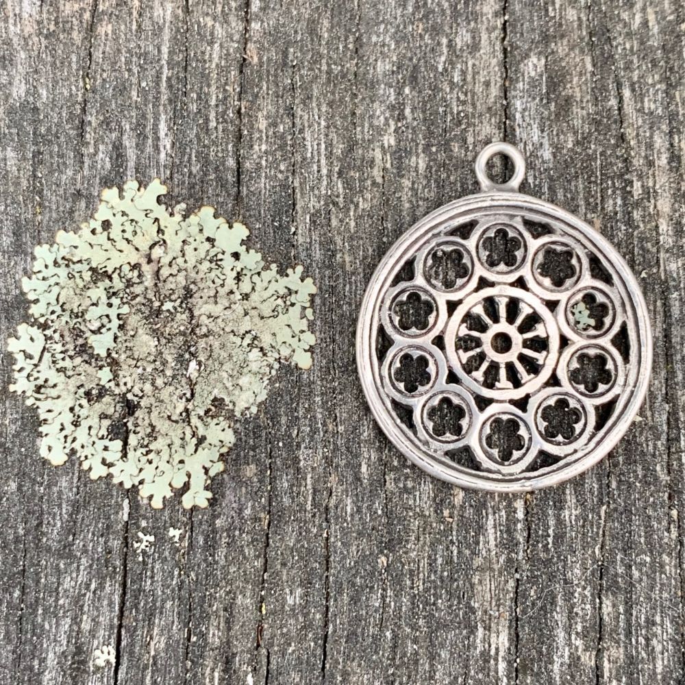 Large Rose Window Pendant with Bale, Sterling Silver