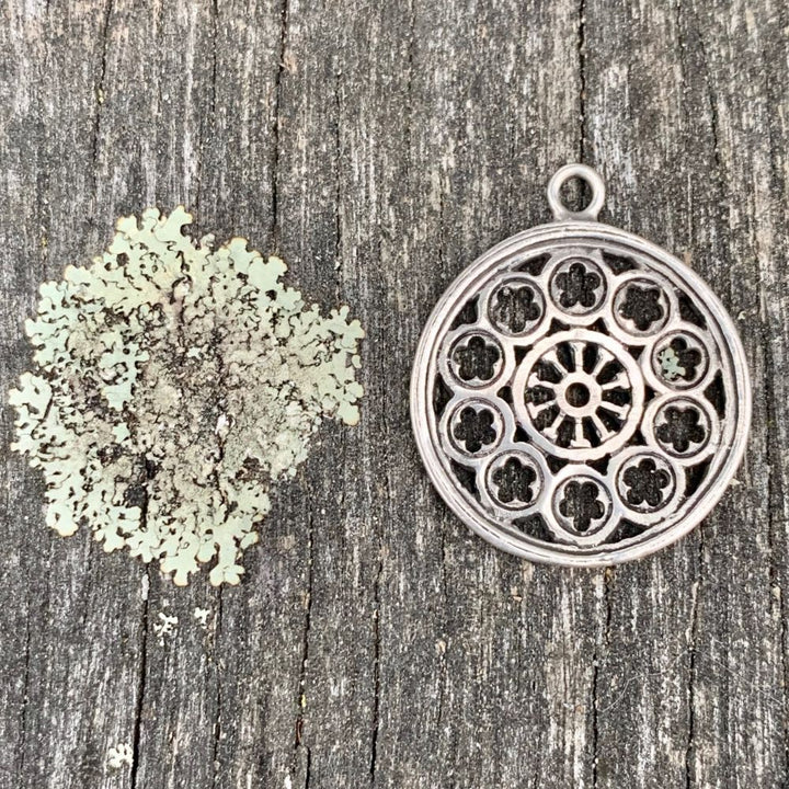 Large Rose Window Pendant with Bale, Sterling Silver