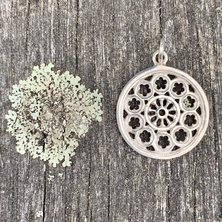 Large Rose Window Pendant with Bale, Sterling Silver