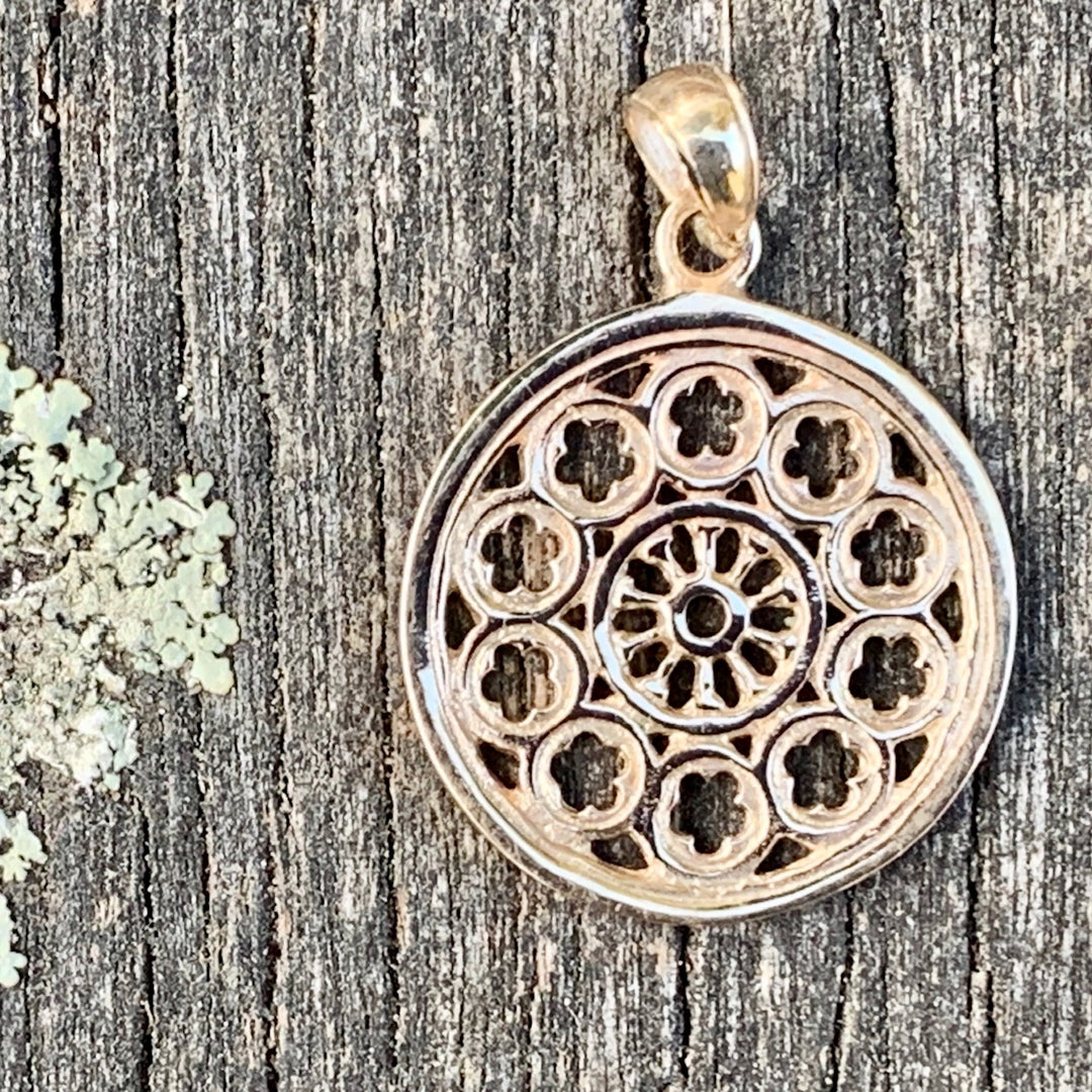 Large Rose Window Pendant, 9ct Yellow Gold