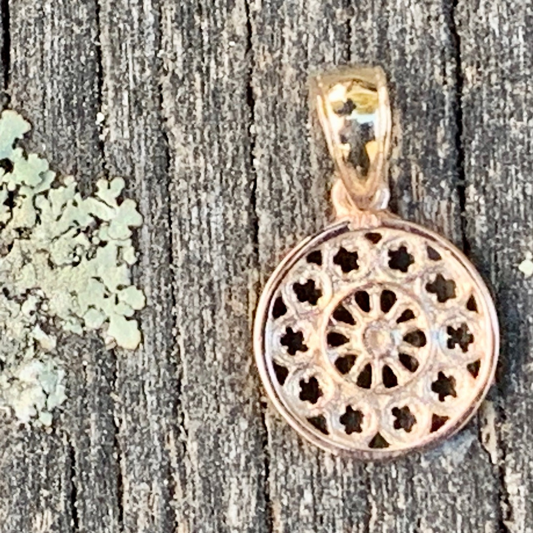 Tiny Rose Window Pendant, 9ct Yellow Gold