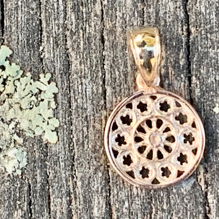 Tiny Rose Window Pendant, 9ct Yellow Gold