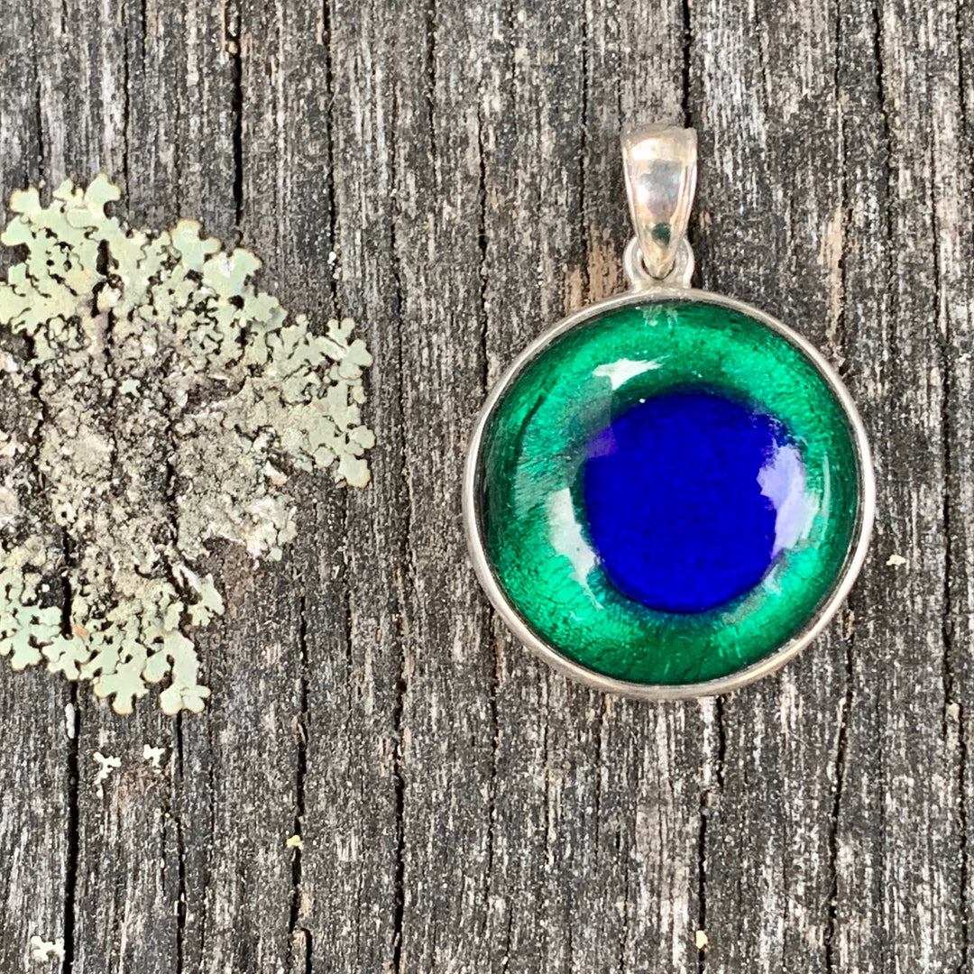 Vintage Peacock Eye Glass Pendant