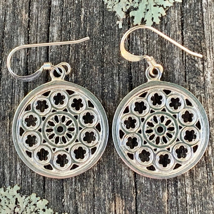 Large Rose Window Earrings, Sterling Silver