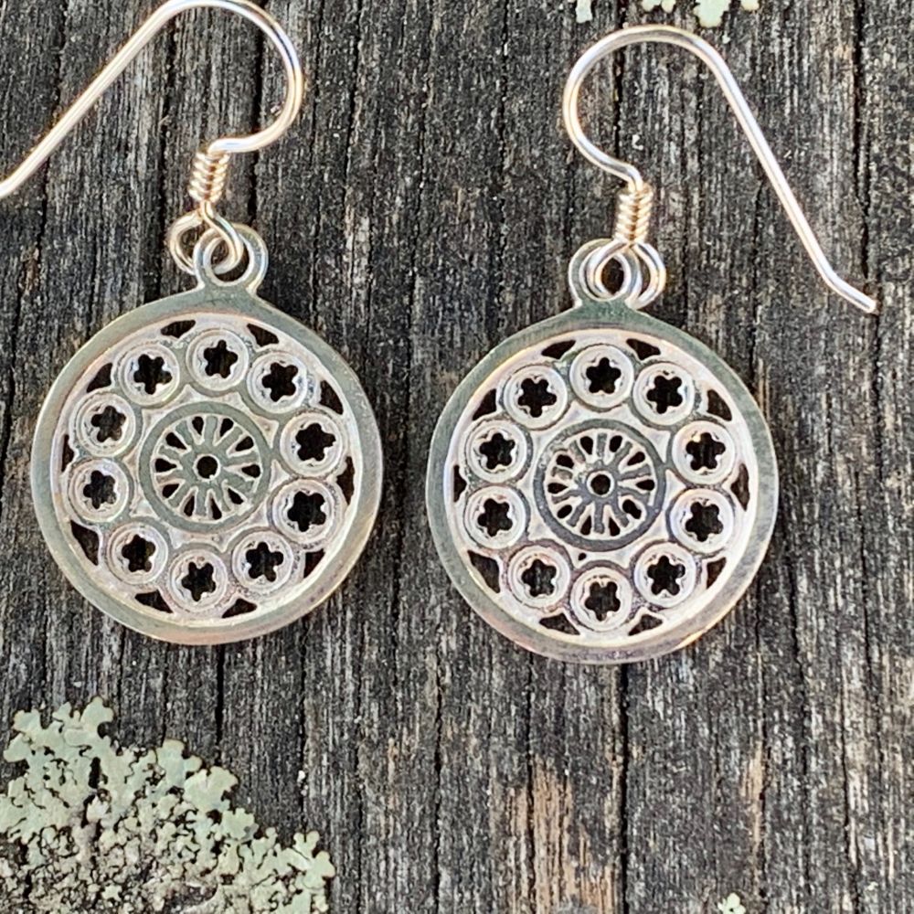 Small Rose Window Earrings, Sterling Silver