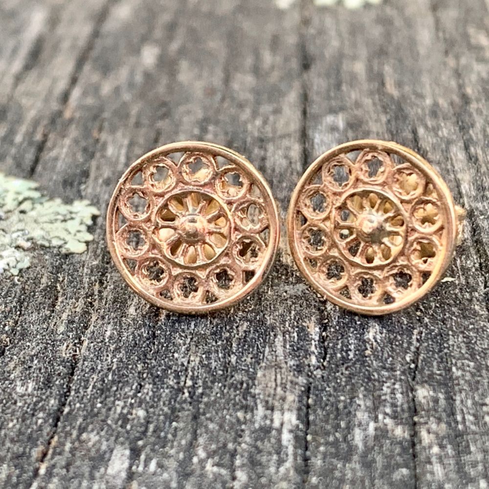Tiny Rose Window Stud Earrings, 9ct Yellow Gold