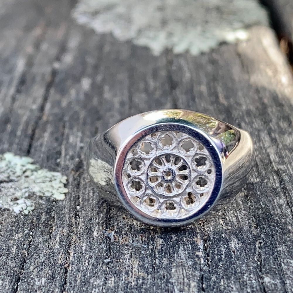 Sterling Silver Rose Window Signet Ring