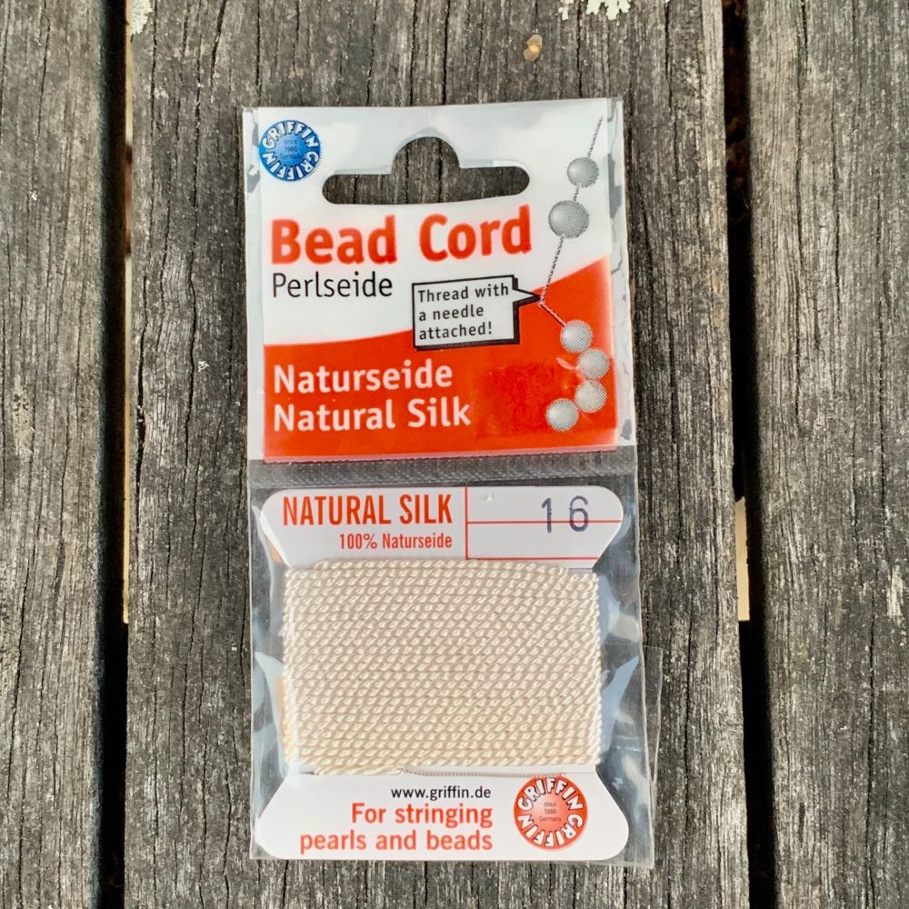 Natural Silk Bead Cord, White, No. 16