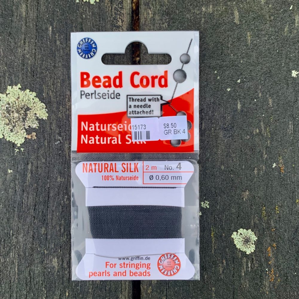 Natural Silk Bead Cord, Black, No. 4