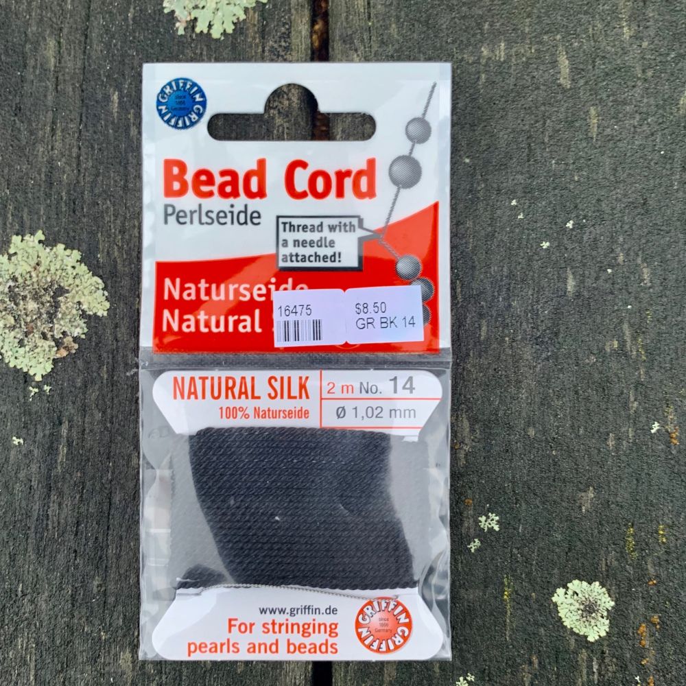 Natural Silk Bead Cord, Black, No. 14