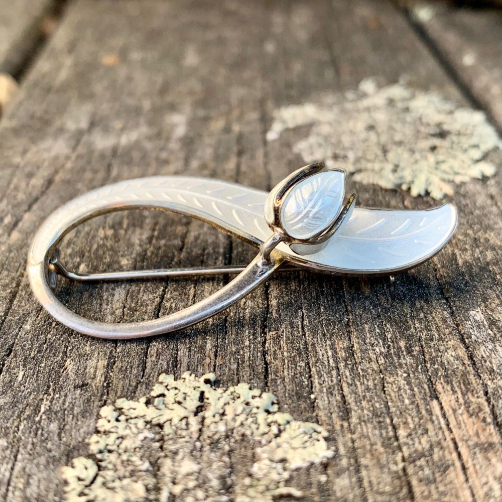 Vintage Enamel Lily of the Valley Brooch, White, Aksel Holmsen