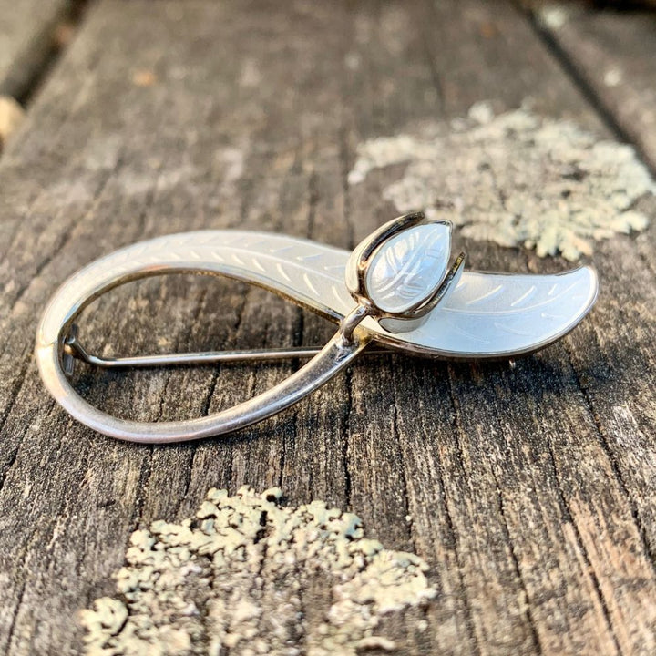 Vintage Enamel Lily of the Valley Brooch, White, Aksel Holmsen