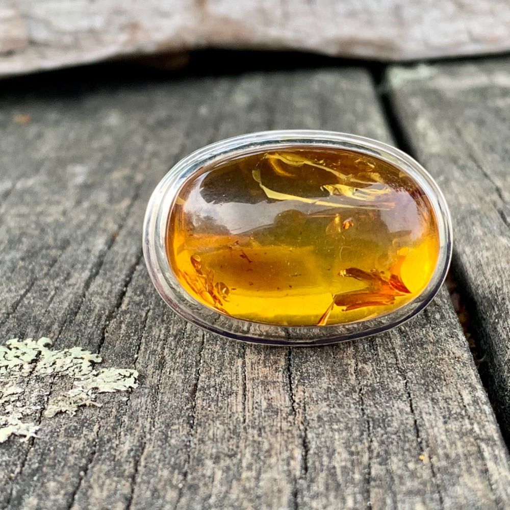 Horizontal Oval Baltic Amber Ring