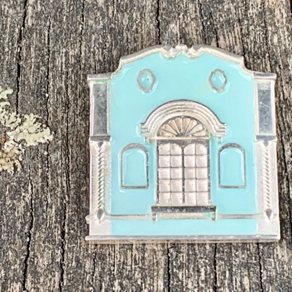 New Regent Street Brooch, Sterling Silver and Glass Enamel, Pastel Sea Green