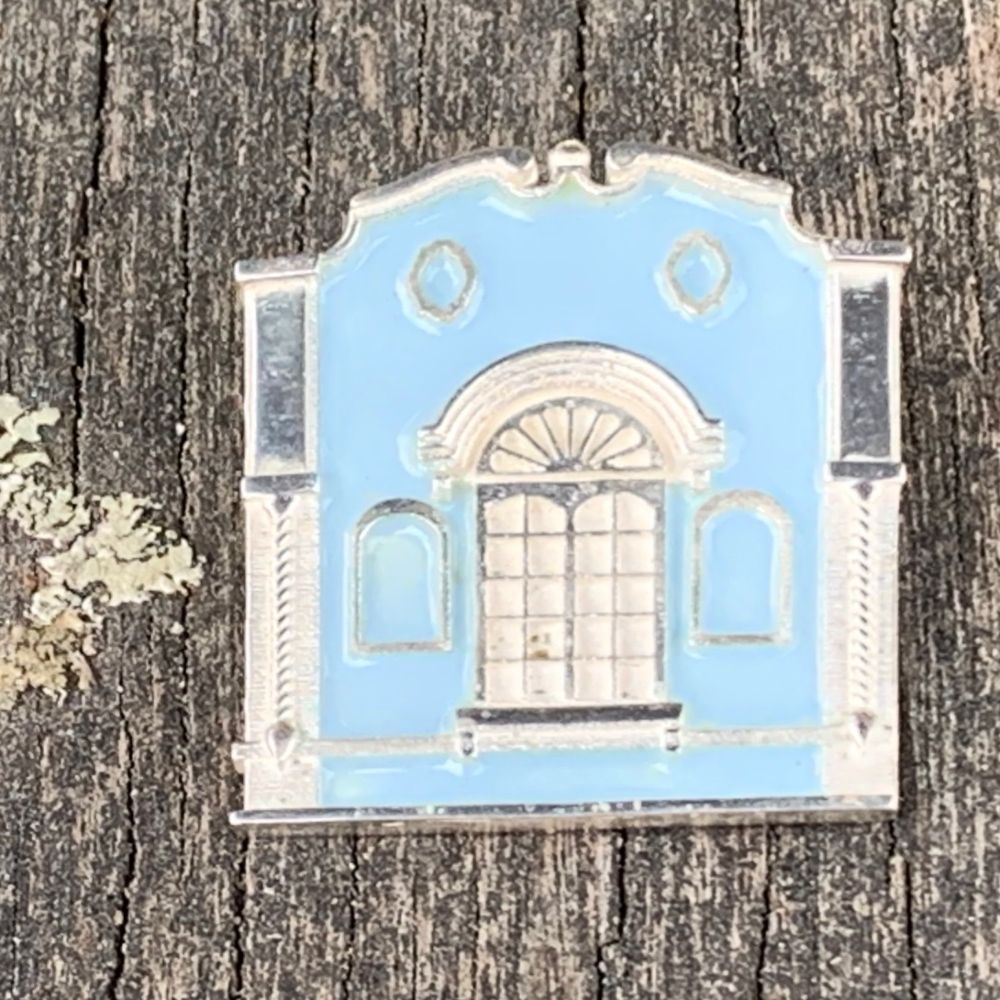 New Regent Street Brooch, Sterling Silver and Glass Enamel, Pastel Blue