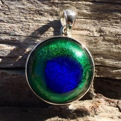 Vintage Peacock Eye Glass Pendant