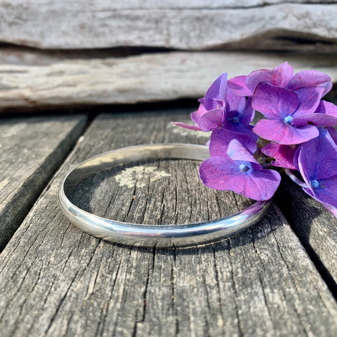 Solid Sterling Silver Smooth Bangle, 7mm