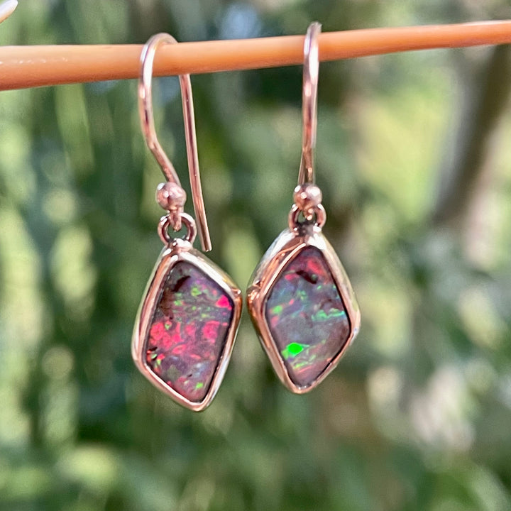 9ct Gold Fiery Australian Boulder Opal Earrings