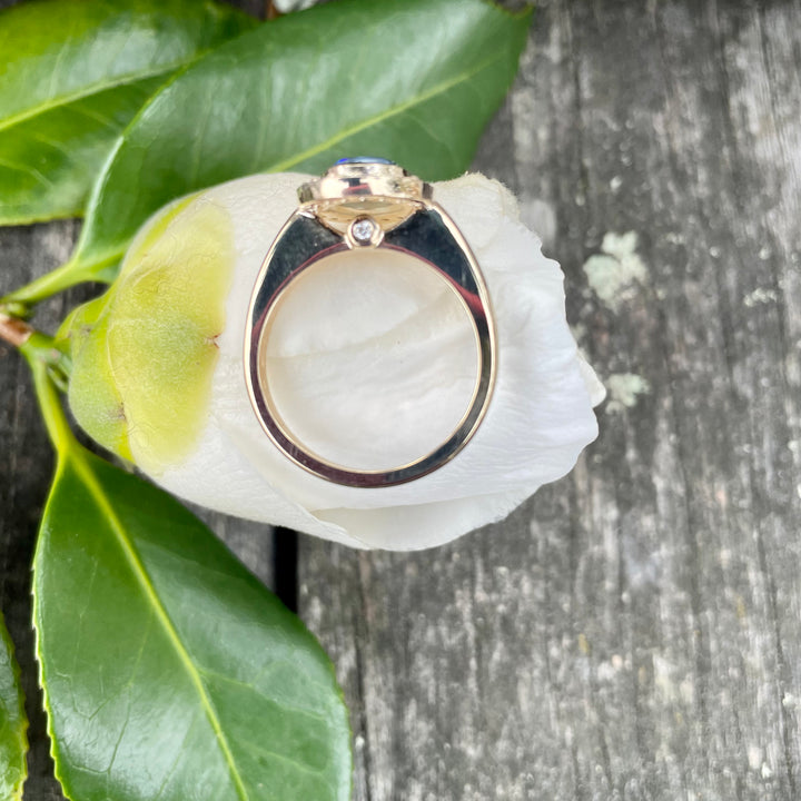 9ct Gold, Opal, Sapphire, and Diamond Halo Ring