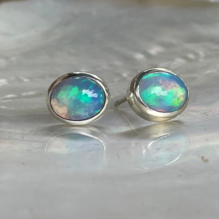 Oval Ethiopian opal studs