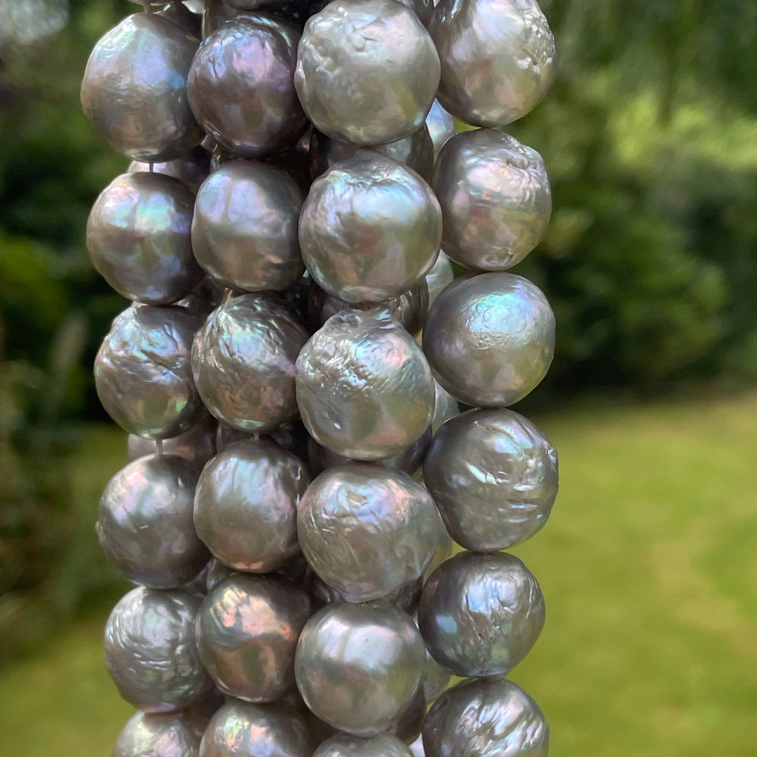 13-15mm gray round freshwater pearl baroque loose strand