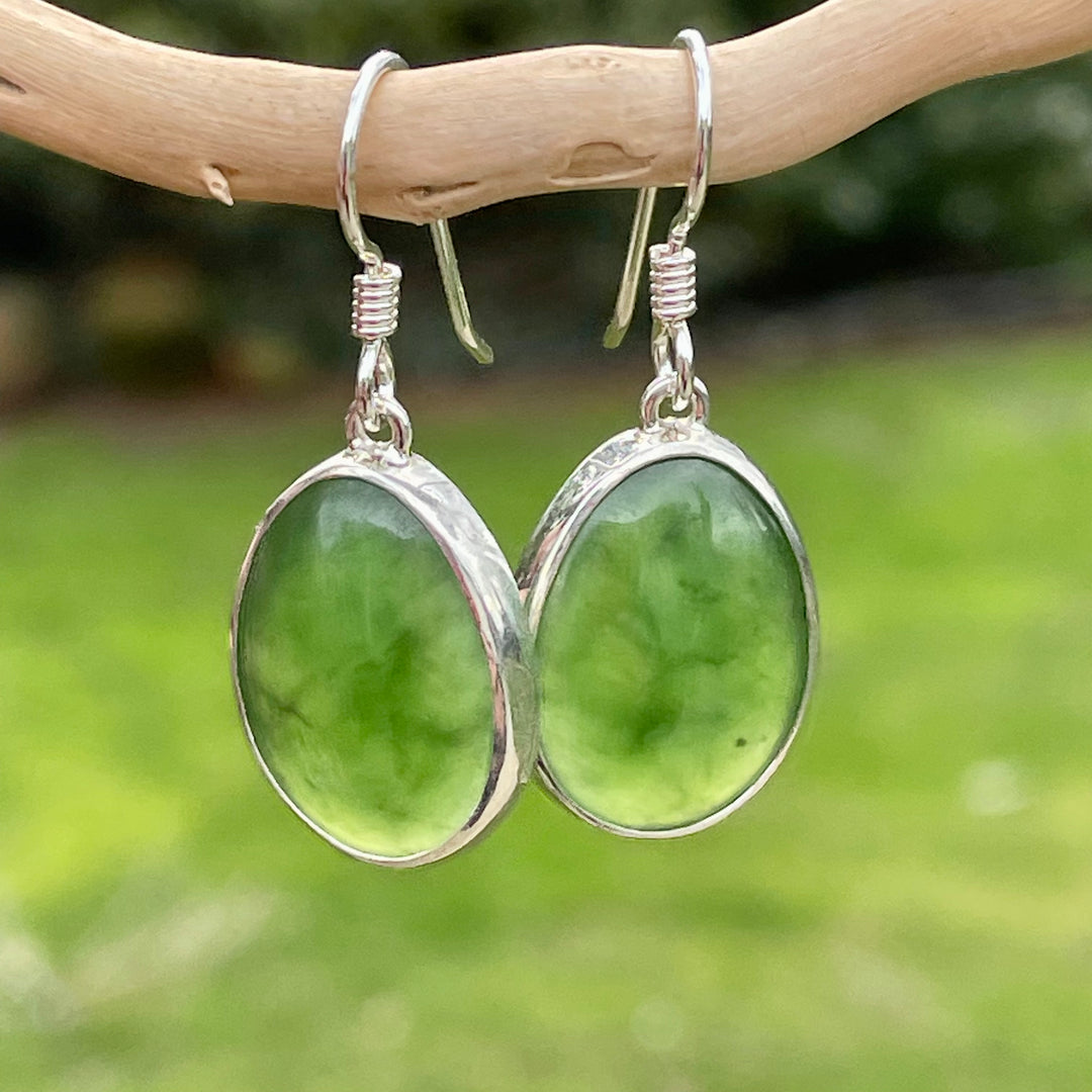 Small sterling silver New Zealand greenstone drop earrings