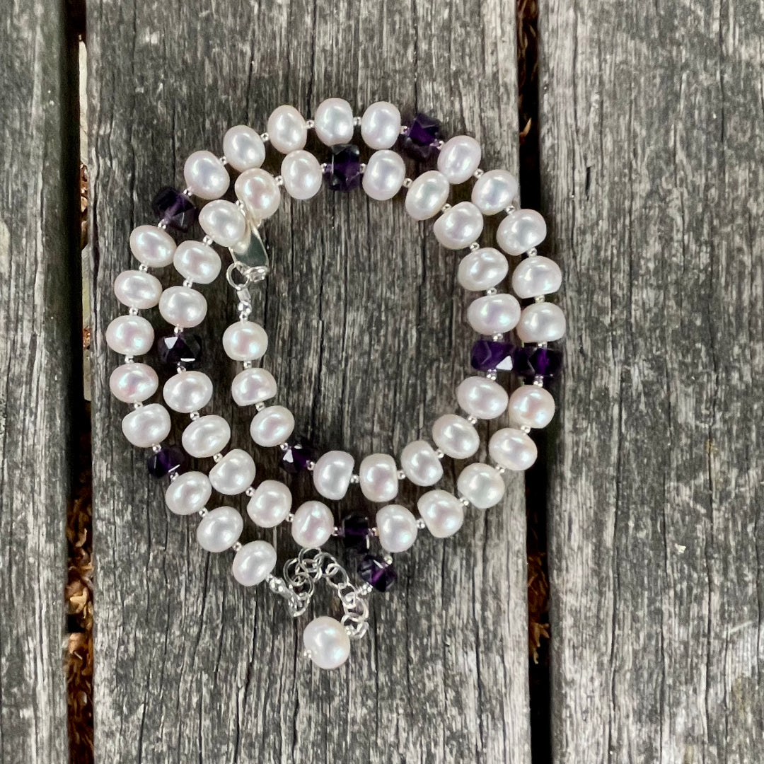 Amethyst and freshwater pearl necklace