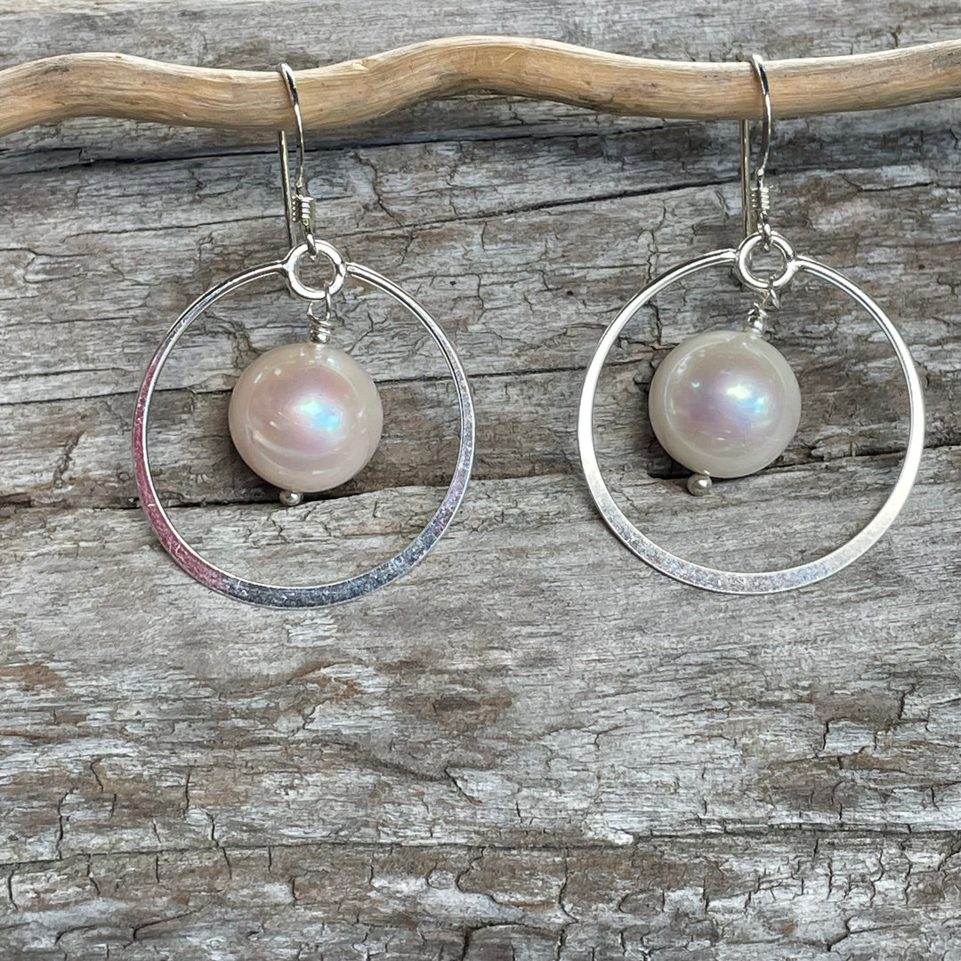 White freshwater pearl earrings