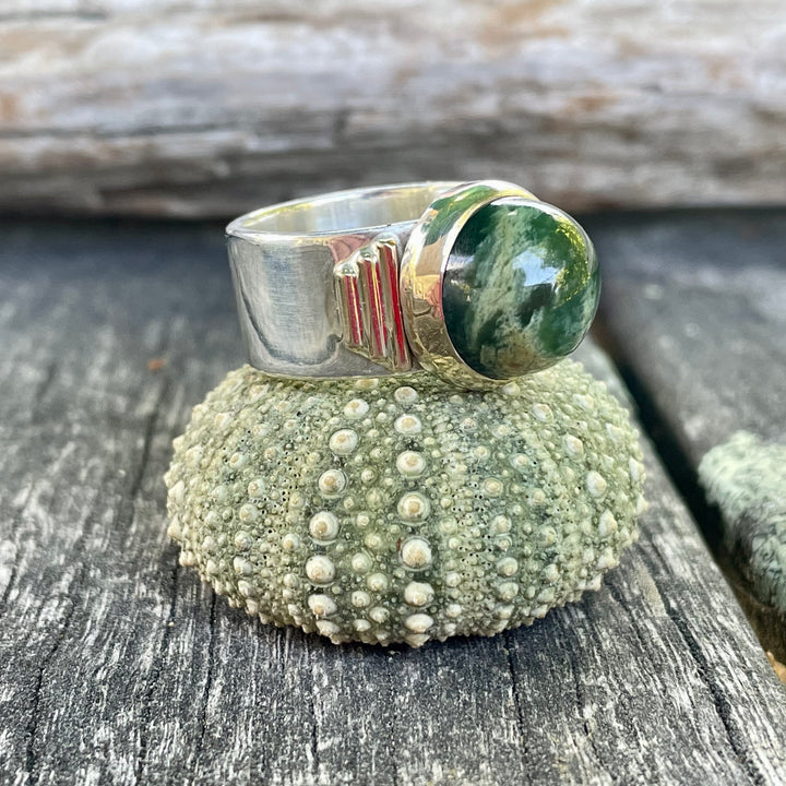 New Zealand Greenstone New Horizons Ring, Sterling Silver with Gold
