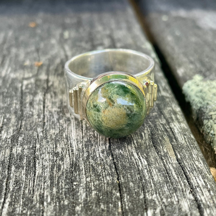 New Zealand Greenstone New Horizons Ring, Sterling Silver with Gold